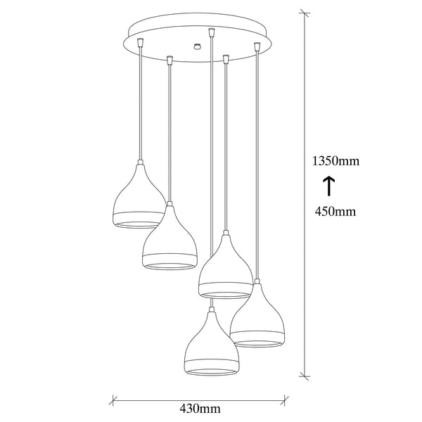 Cluster Pendant Light with 5 Shades – Adjustable - Karrari