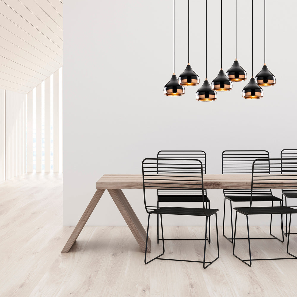 7-Light Black & Copper Cluster Pendant Chandelier - Karrari