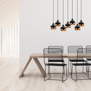 7-Light Black & Copper Cluster Pendant Chandelier - Karrari