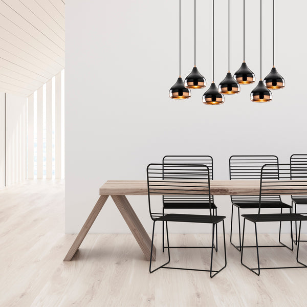 7-Light Black & Copper Cluster Pendant Chandelier - Karrari