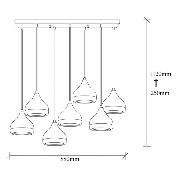 7-Light Black & Copper Cluster Pendant Chandelier - Karrari