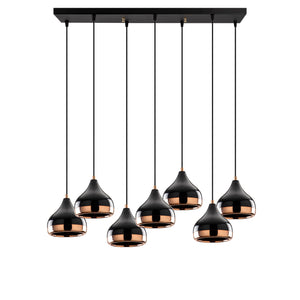 7-Light Black & Copper Cluster Pendant Chandelier - Karrari