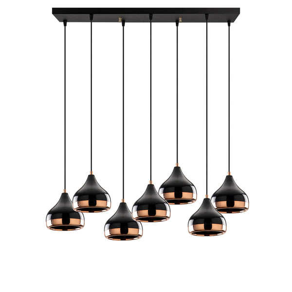 7-Light Black & Copper Cluster Pendant Chandelier - Karrari