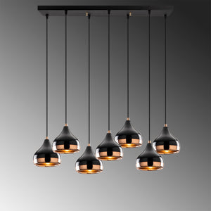 7-Light Black & Copper Cluster Pendant Chandelier - Karrari