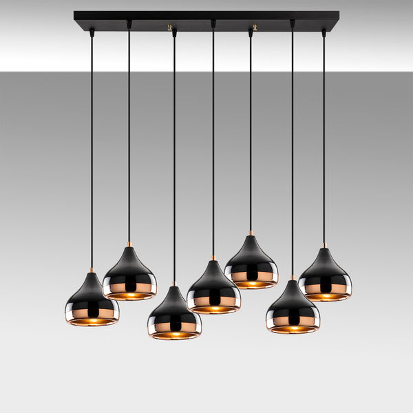 7-Light Black & Copper Cluster Pendant Chandelier - Karrari