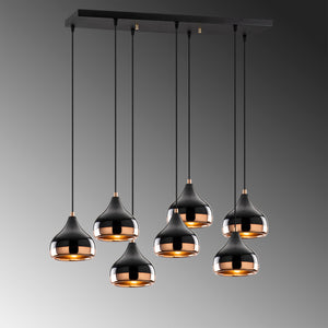 7-Light Black & Copper Cluster Pendant Chandelier - Karrari