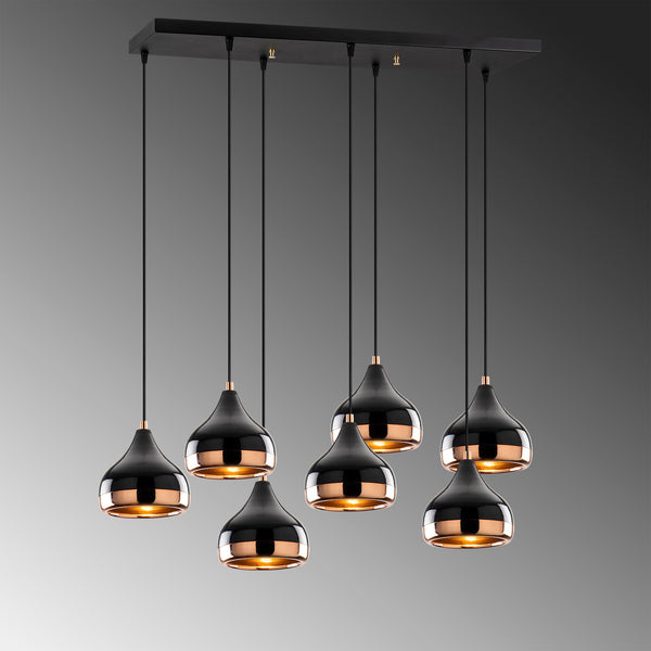 7-Light Black & Copper Cluster Pendant Chandelier - Karrari