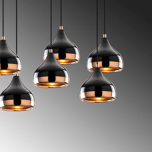 7-Light Black & Copper Cluster Pendant Chandelier - Karrari