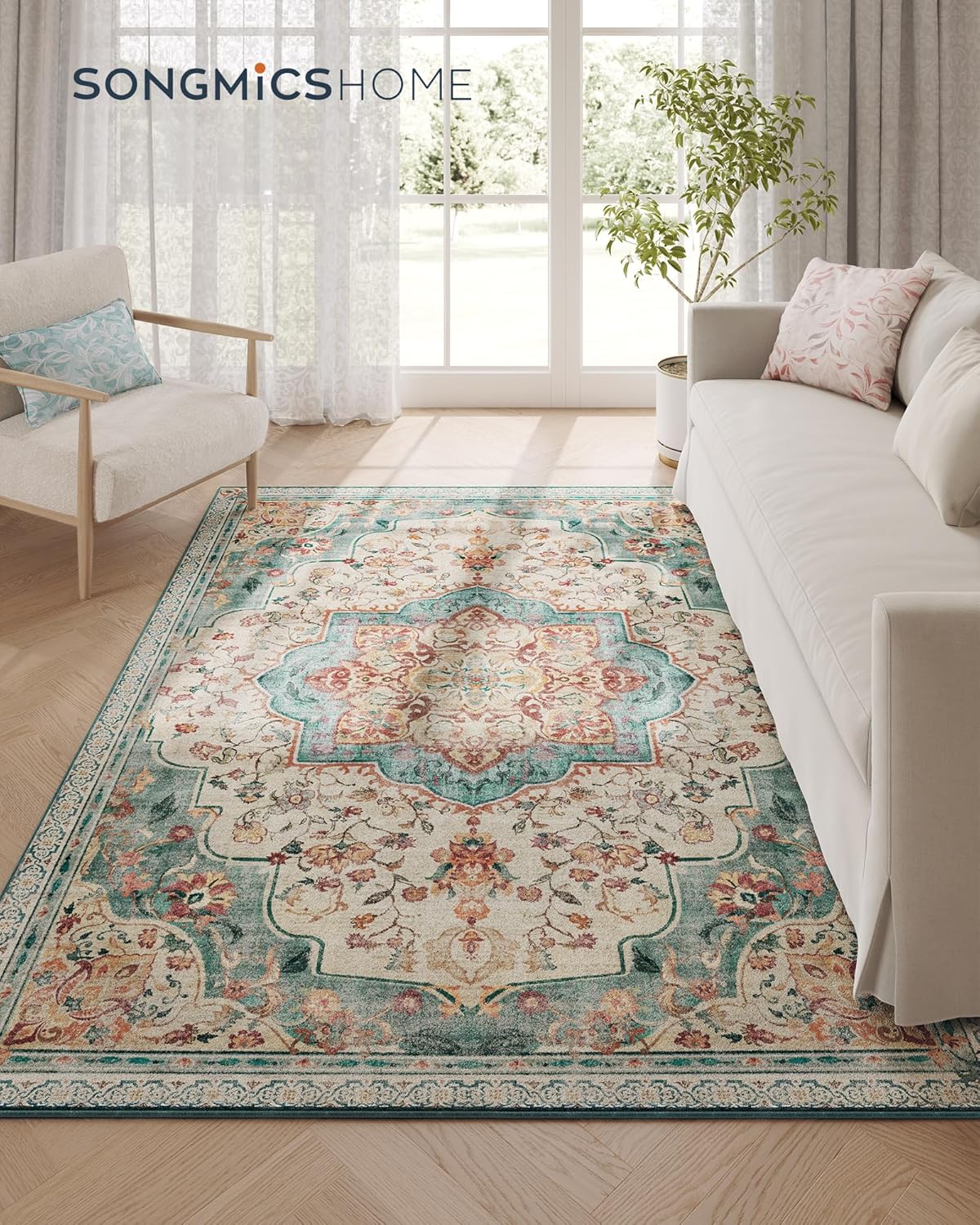 Area Rug 210 x 150 cms, Living Room Rug Non Slip Rug Traditional Vintage Style