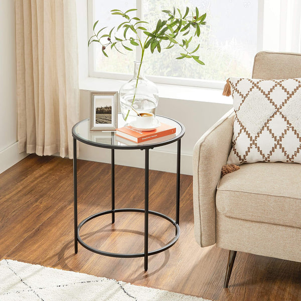 Round Side Table – Glass Top with Metal Frame - Karrari