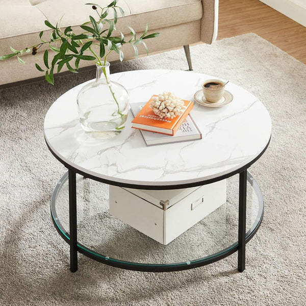 Coffee Table with Glass Top & Storage - Karrari