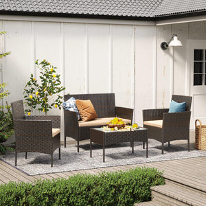 4-Piece Outdoor Rattan Furniture Set with Table & Seating