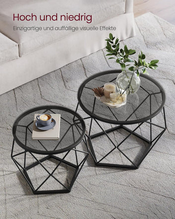 Round Coffee Table, Set of 2, Living Room Table, Side Table, Modern, Removable Table Top for Living Room