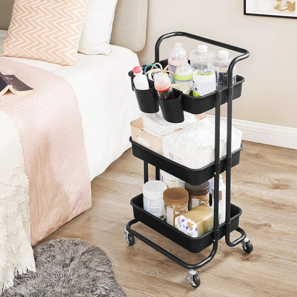 3-Tier Rolling Metal Trolley with Handles