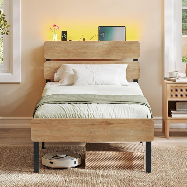 Metal Single Bed Frame with LED & USB(190x90cm) - Karrari