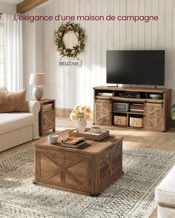 Country Coffee Table with Storage, Square Coffee Table for Living Room