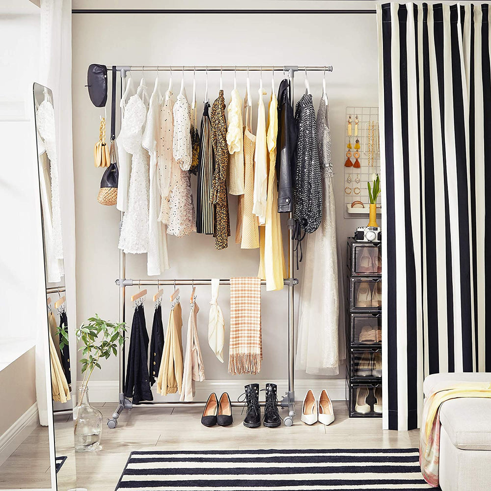 Adjustable Double Clothes Rail on Wheels - Karrari
