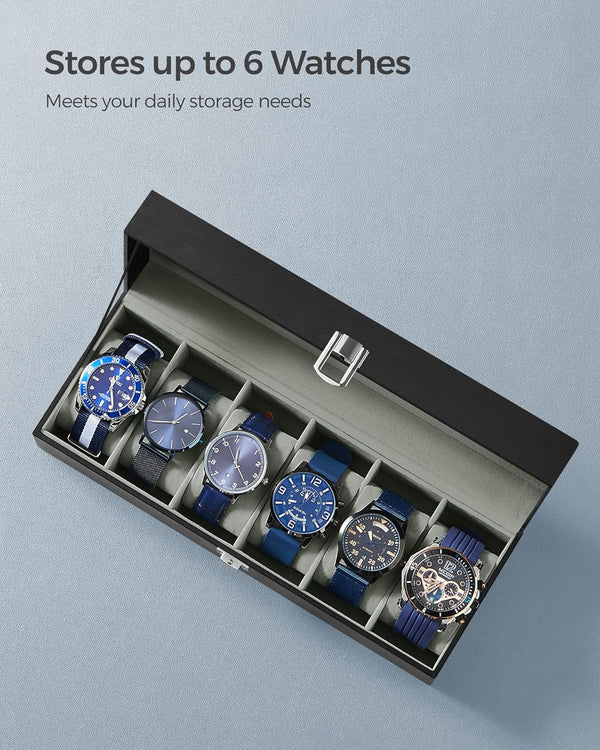 6-Slot Watch Box with Glass Lid - Synthetic Leather - Karrari