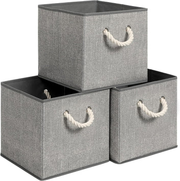 Fabric Storage Boxes, Set of 3 Containers with Handle, without Lid