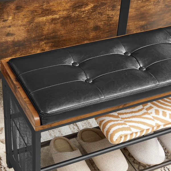 Padded Shoe Bench with Mesh Shelf