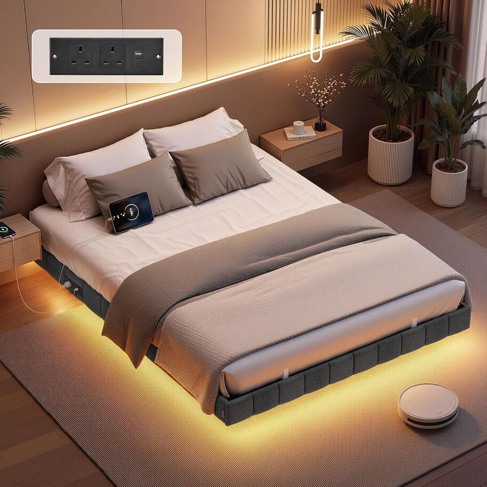 Double Bed Frame (140x190cm) LED Lighting & Electrical Outlets
