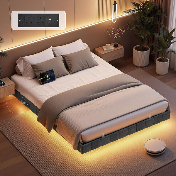 Double Bed Frame (140x190cm) LED Lighting & Electrical Outlets