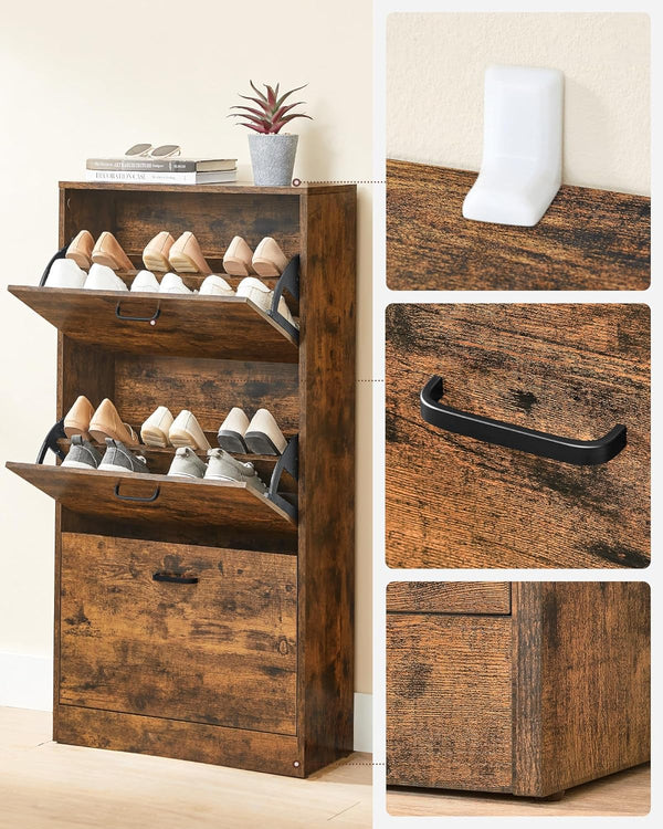 Slim 3-Tier Shoe Cabinet with Flip Doors