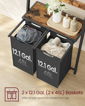 2-Section Laundry Hamper - Ladder, Shelves & Hooks - Karrari