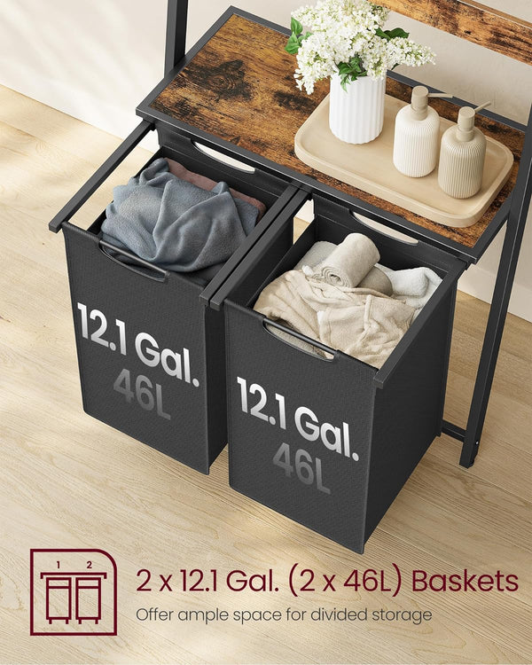 2-Section Laundry Hamper - Ladder, Shelves & Hooks - Karrari