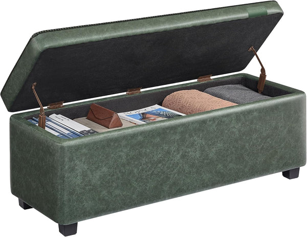 Storage Ottoman Bench – Leather Look, Mid-Century Design
