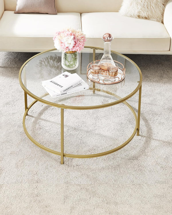 Gold & Glass Round Coffee Table - Karrari