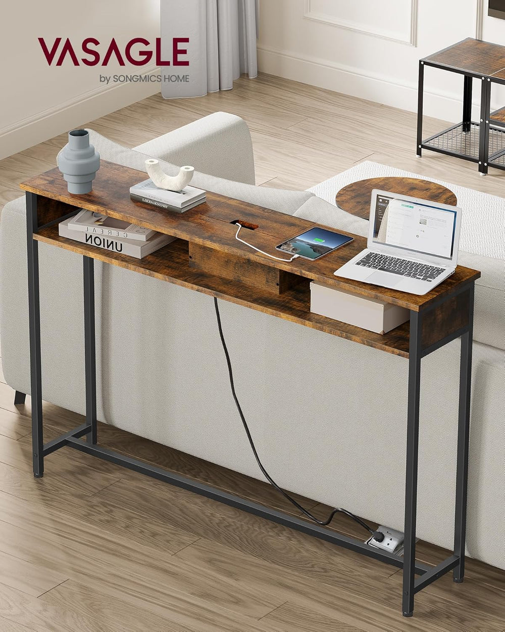 Narrow Console Table - Sockets & 2 Compartments - Karrari