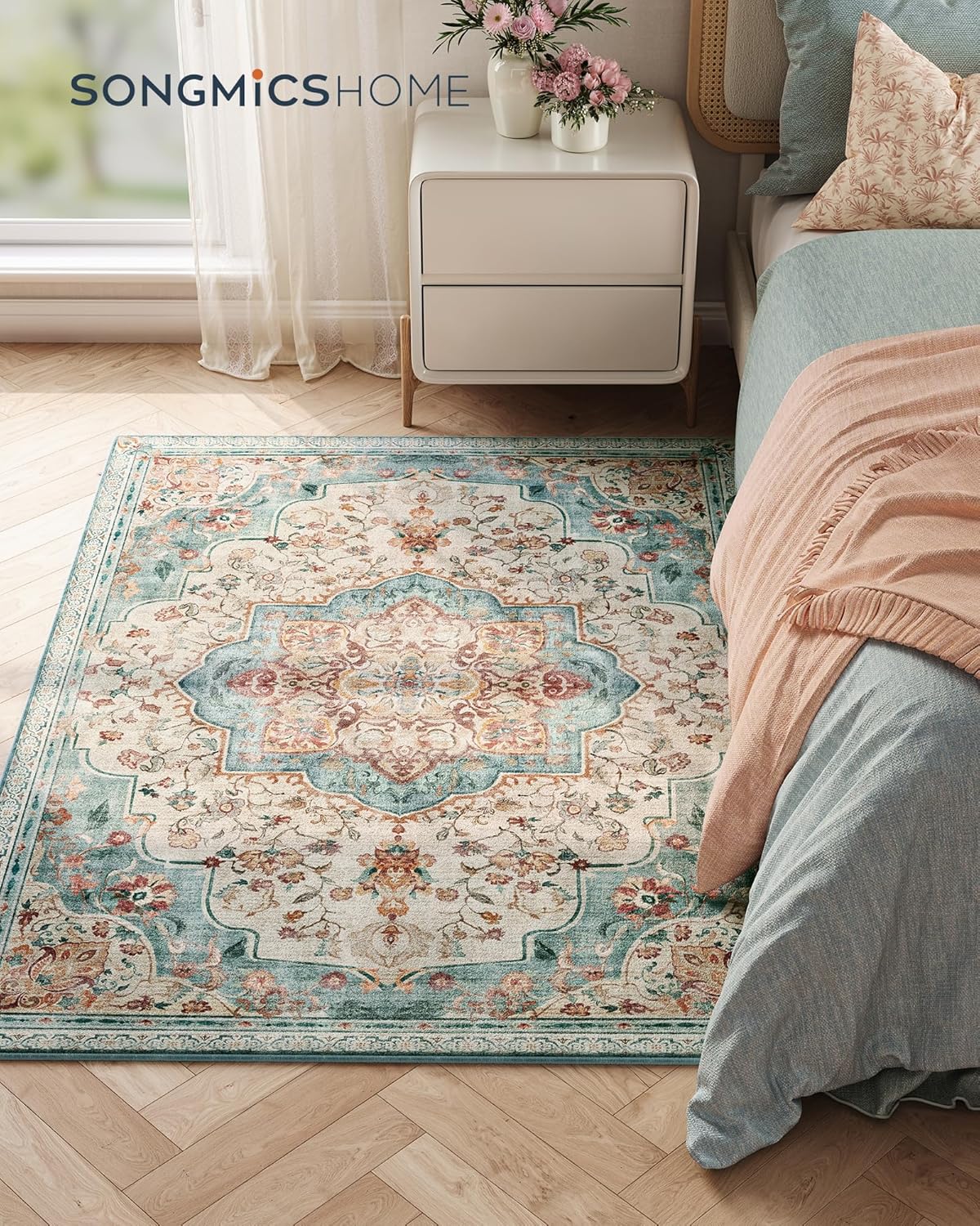 Area Rug, 120 x 170 cm Rug for Bedroom, Non-Slip Carpet, Traditional Vintage Style