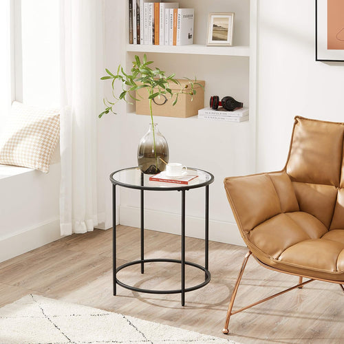 Round Side Table – Glass Top with Metal Frame - Karrari