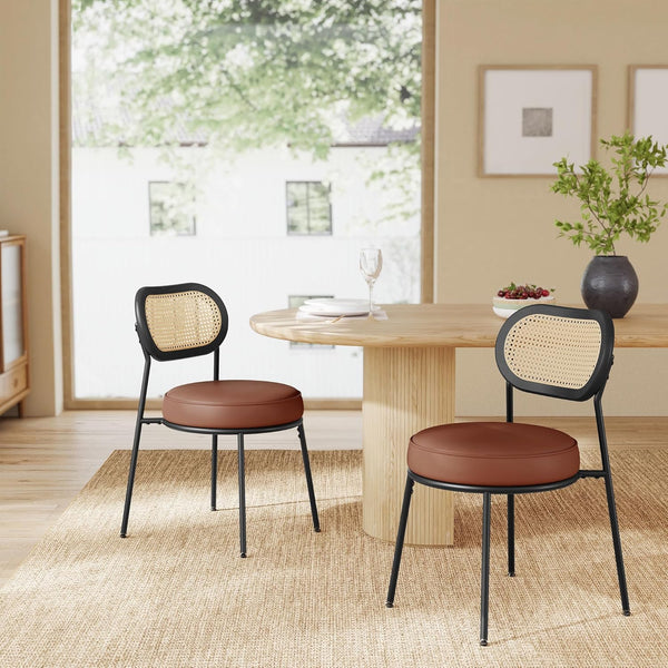 Dining Chairs – Rattan Back & PU Padded Seat (Set of 2)