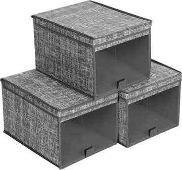 Fabric Storage Boxes, Set of 3 Storage Bins with Clear Front Window, Lid, and Tab for Clothes