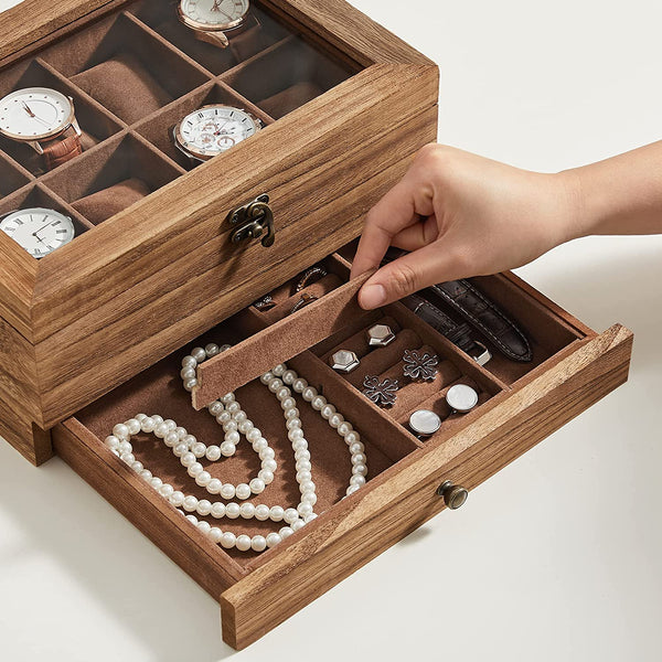 8-Slot 2-Tier Wooden Watch Box - Glass Lid - Karrari