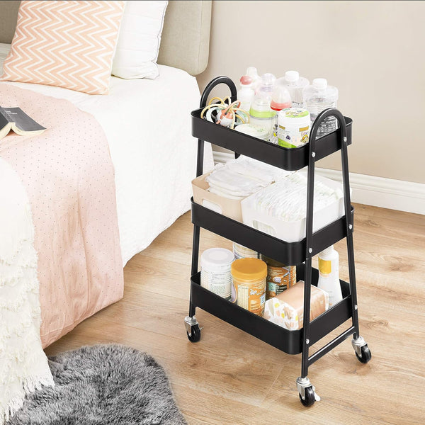3-Tier Rolling Metal Trolley with Handles - Karrari