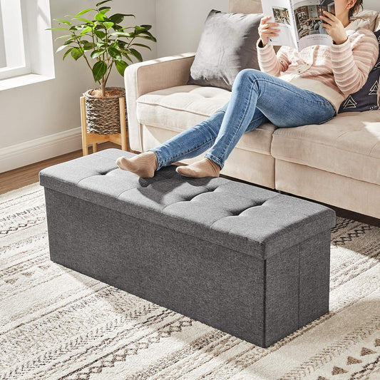 43 Inches Folding Storage Ottoman Bench, Storage Chest, Foot Rest Stool, Bedroom Bench with Storage