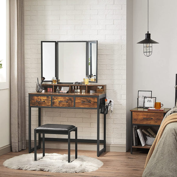 Makeup Table with Folding Mirror, Stool & Drawers - Karrari