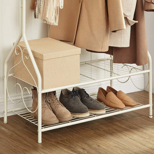 Vintage Coat Rack - 2 Metal Shelves, Cream White - Karrari