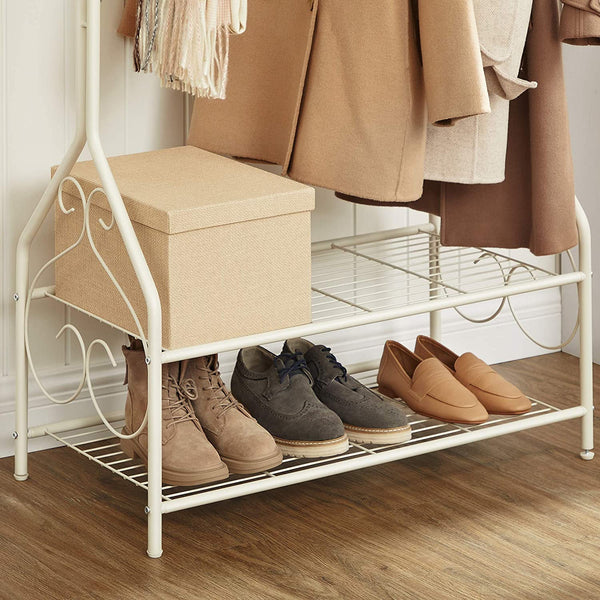 Vintage Coat Rack - 2 Metal Shelves, Cream White - Karrari