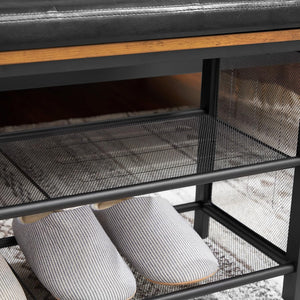 Padded Shoe Bench with Mesh Shelf