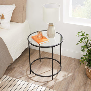 Round Side Table – Glass Top with Metal Frame - Karrari