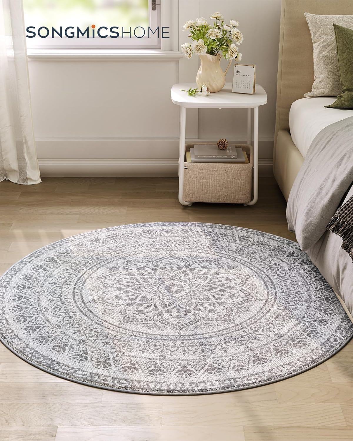 Living Room Rug, Diameter 120 cm, Non-Slip, Machine Washable, Taupe Grey