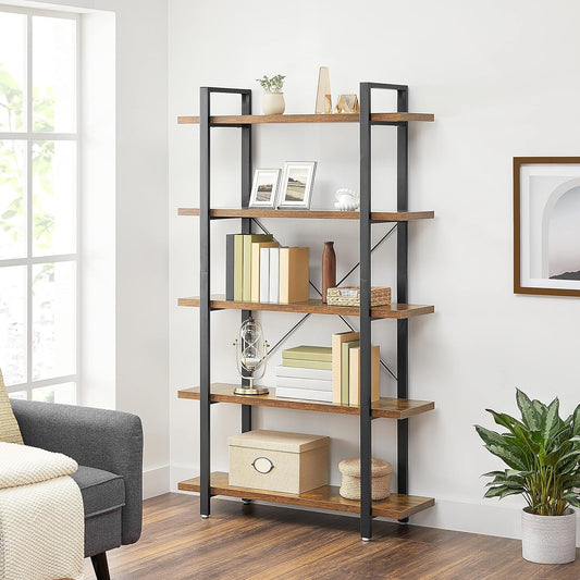 5-Tier Industrial Stable Bookcase, Storage Rack, Standing Shelf