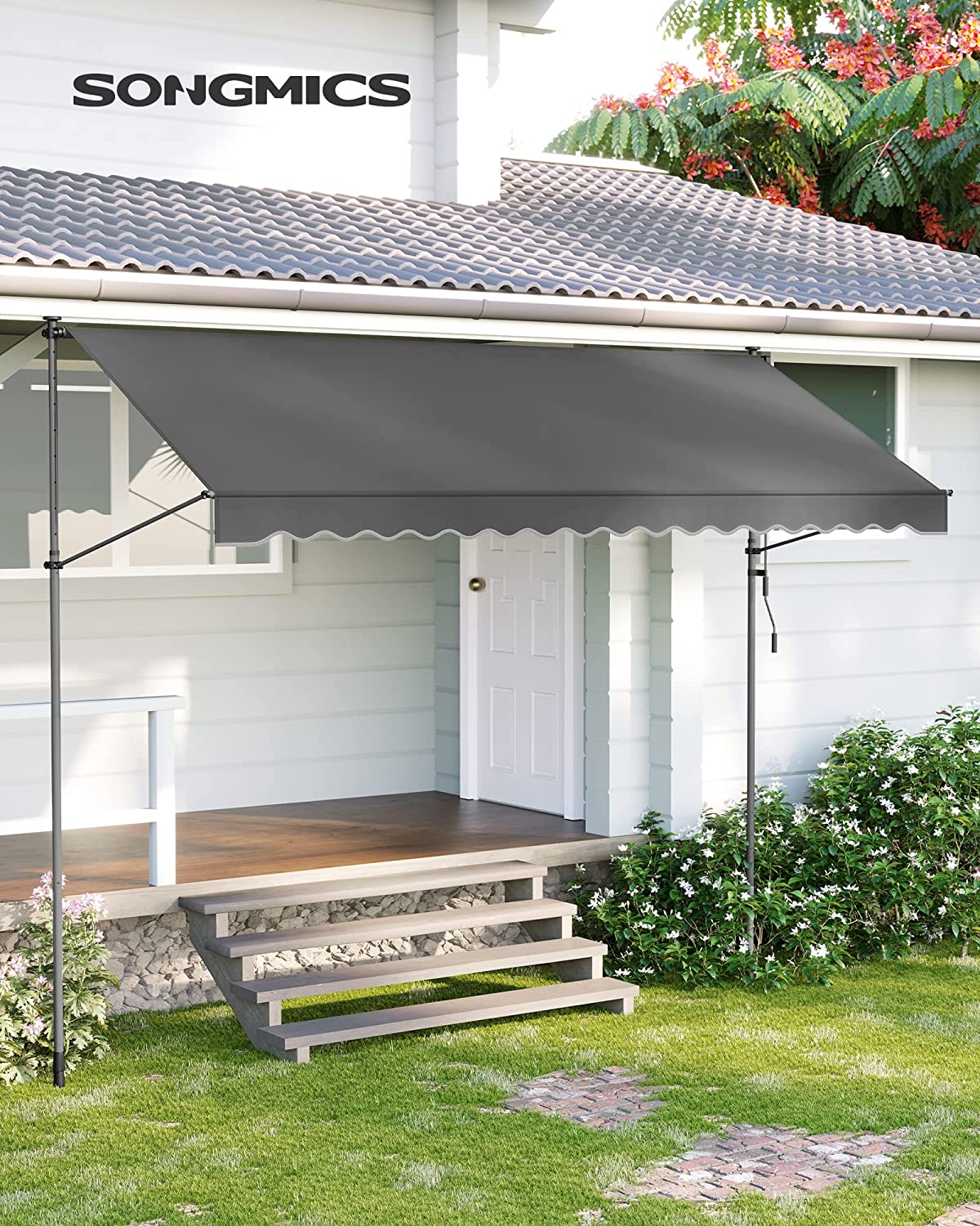 Clamp Awning, 350 x 130 cm, Balcony Awning, Height-Adjustable, with Hand Crank