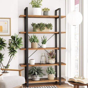 5-Tier Industrial Stable Bookcase, Storage Rack, Standing Shelf