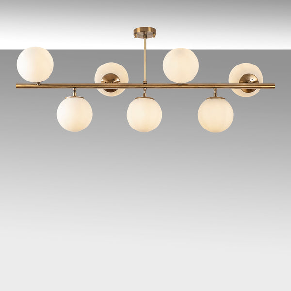 Brass 7-Light Globe Chandelier - White Glass Spheres - Karrari