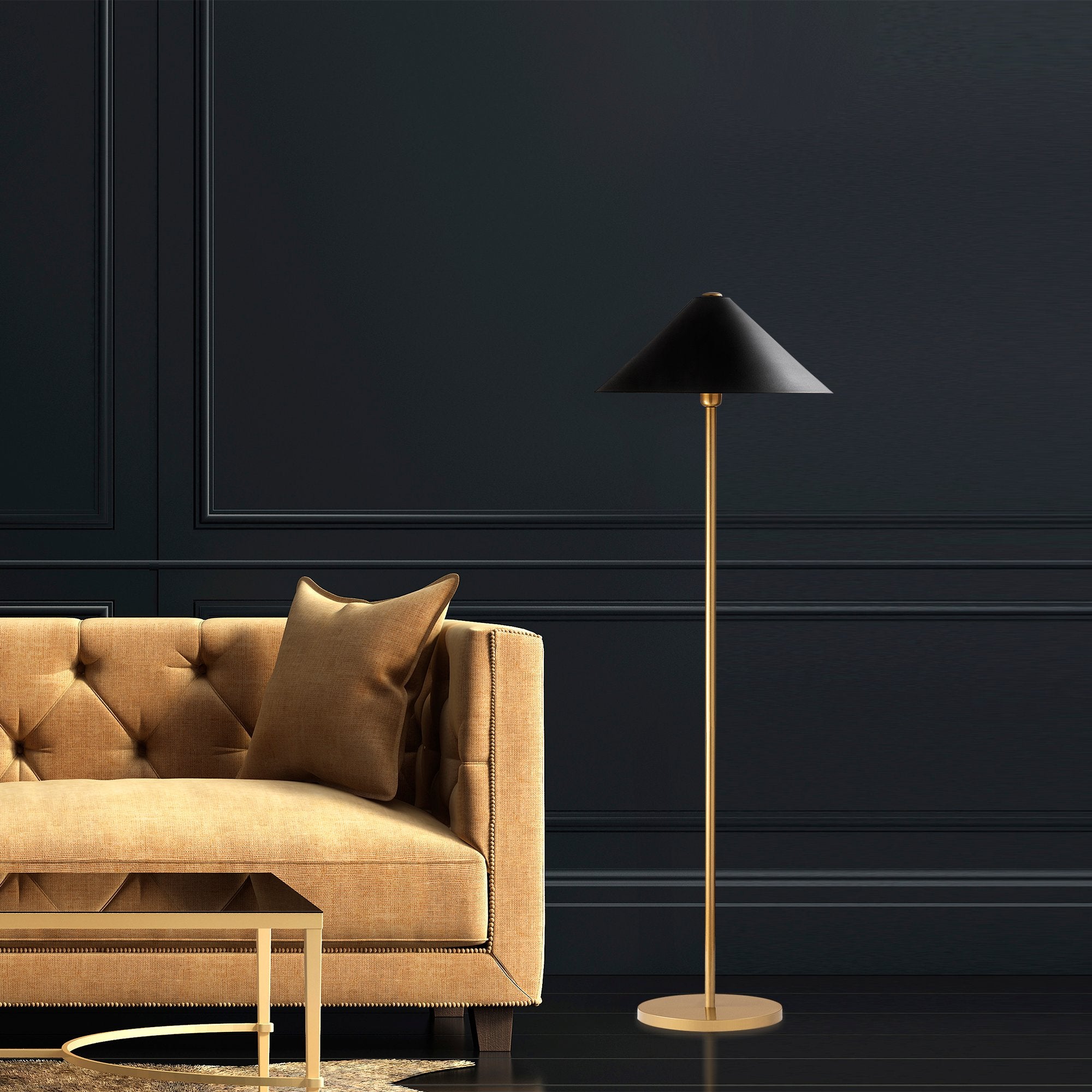 Modern Cone Shade Metal Floor Lamp – Black & Gold Finish (150cm)
